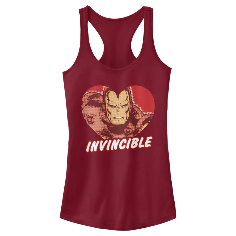 Junior's Marvel Iron Man Invincible Valentine Heart Racerback Tank Top