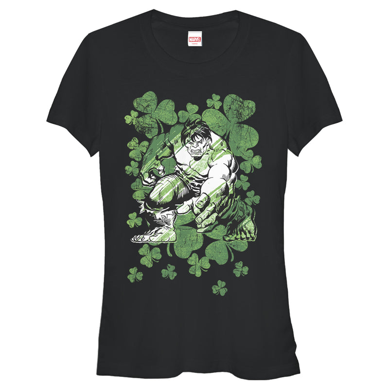 Junior's Marvel St. Patrick's Day Hulk Clover Field T-Shirt