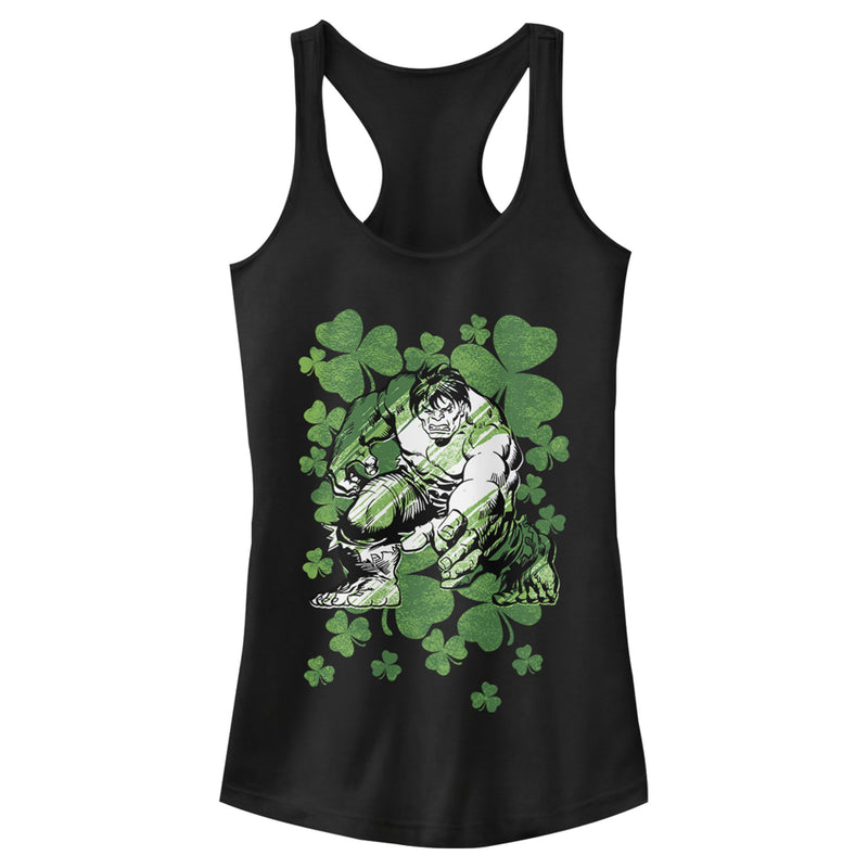 Junior's Marvel St. Patrick's Day Hulk Clover Field Racerback Tank Top