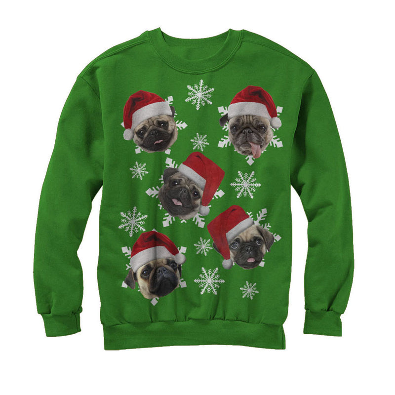 Women's Lost Gods Ugly Christmas Pug Snowflakes Sweatshirt
