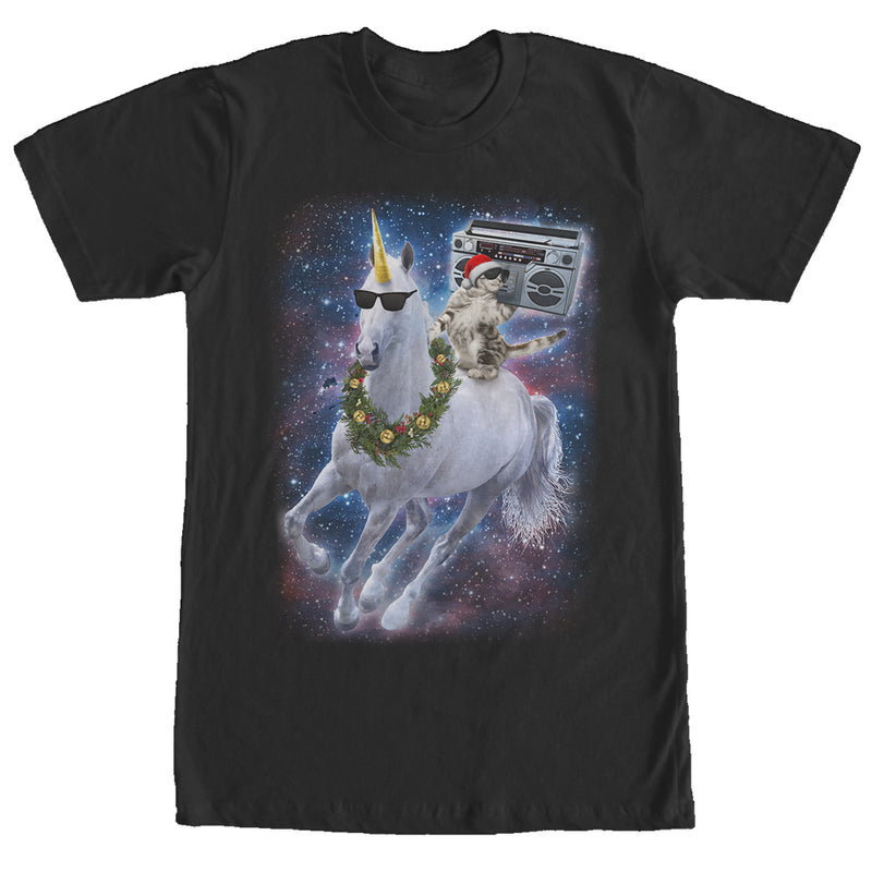 Men's Lost Gods Ugly Christmas Cat Unicorn Space Song T-Shirt