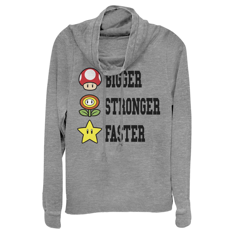 Junior's Nintendo Mario Bigger Stronger Faster Cowl Neck Sweatshirt