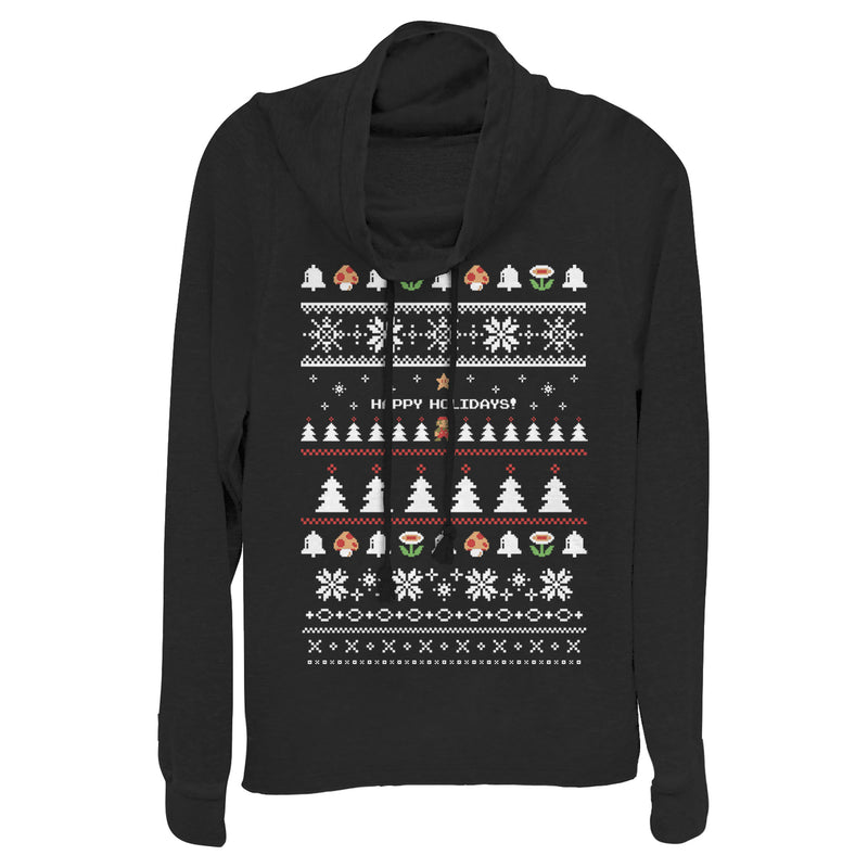Junior's Nintendo Ugly Mario Holiday Sweater Cowl Neck Sweatshirt