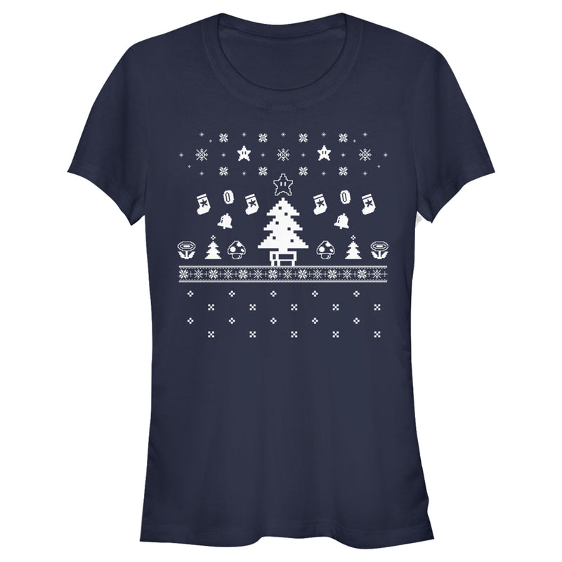 Junior's Nintendo Ugly Christmas Tree Super Mario T-Shirt