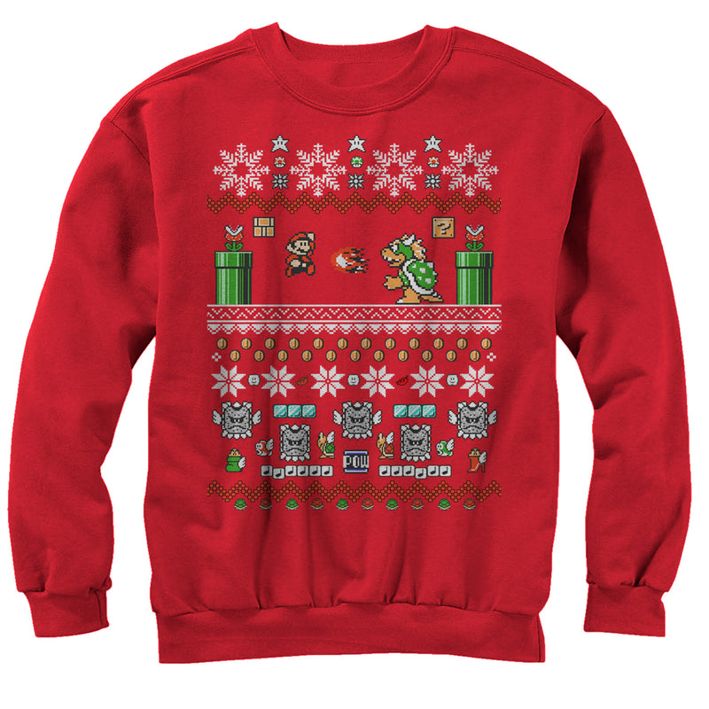Men's Nintendo Ugly Christmas Mario and Bowser Sweatshirt