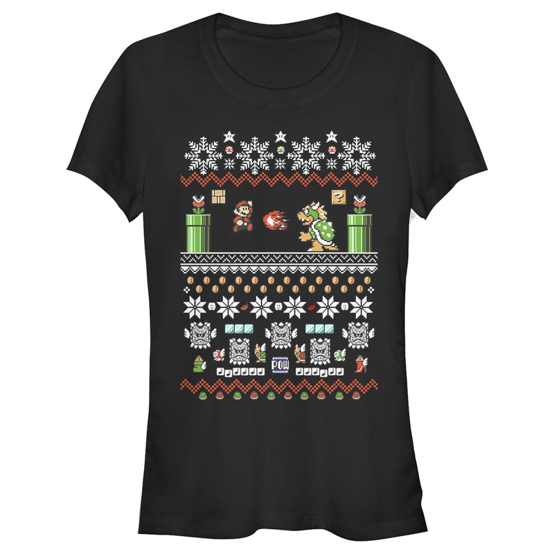 Junior's Nintendo Ugly Christmas Mario and Bowser T-Shirt