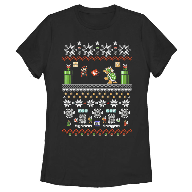 Women's Nintendo Ugly Christmas Mario and Bowser T-Shirt