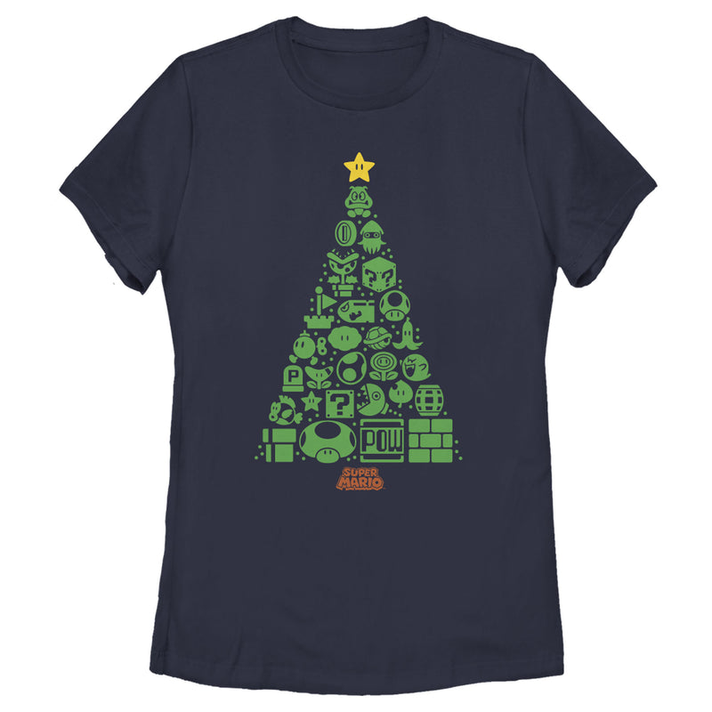 Women's Nintendo Christmas Tree Mosaic T-Shirt