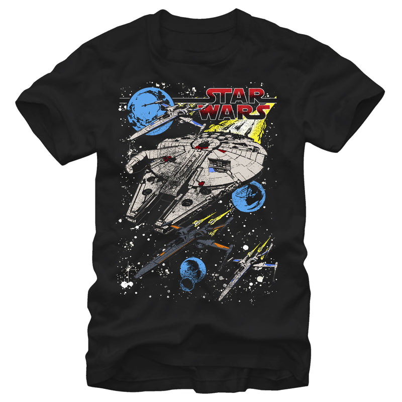 Men's Star Wars The Force Awakens Classic Millennium Falcon and X-Wing T-Shirt