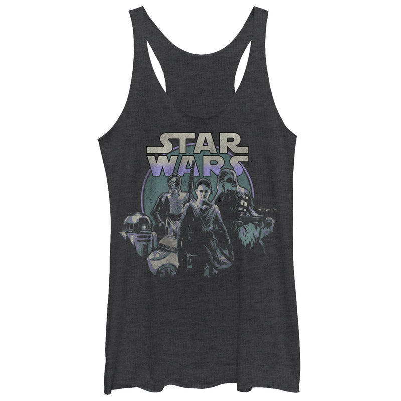 Women's Star Wars The Force Awakens Rey and Droids Racerback Tank Top