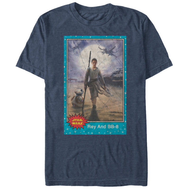 Men's Star Wars The Force Awakens Rey and BB-8 Trading Card T-Shirt