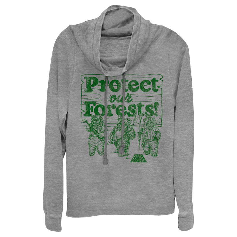 Junior's Star Wars Ewok Protect Our Forests Cowl Neck Sweatshirt