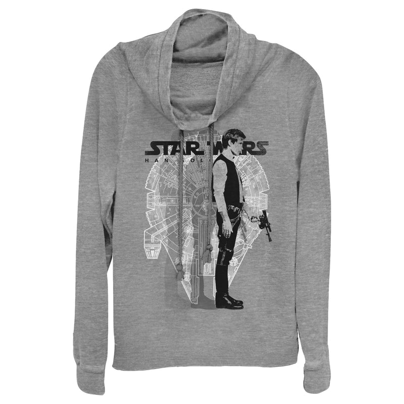 Junior's Star Wars Millennium Falcon Han Solo Cowl Neck Sweatshirt