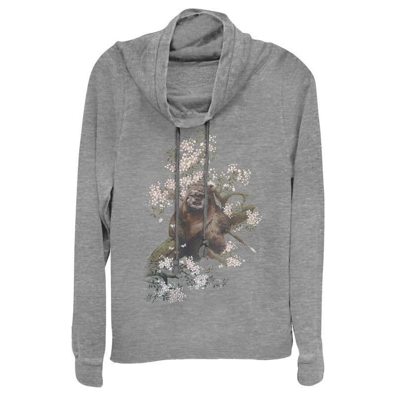 Junior's Star Wars Ewok in the Flowers Cowl Neck Sweatshirt