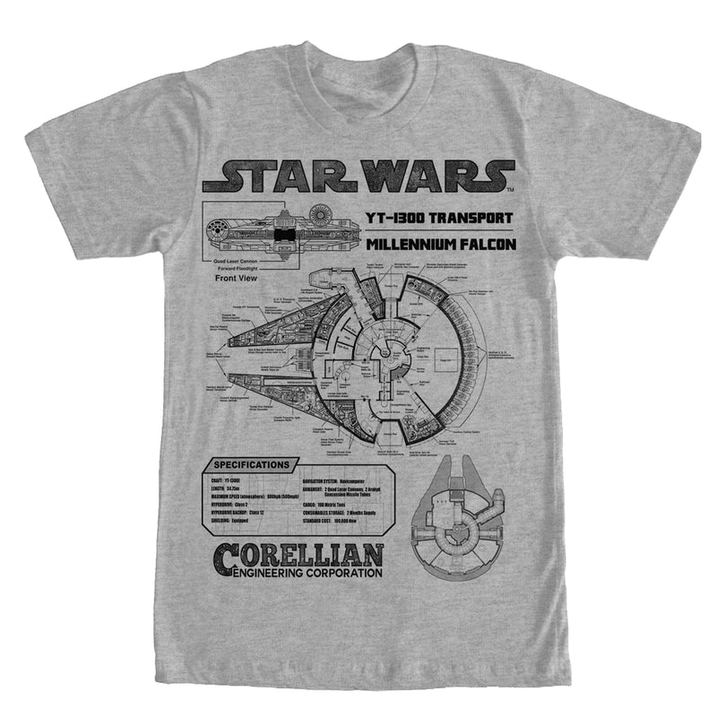 Men's Star Wars Millennium Falcon Specifications T-Shirt