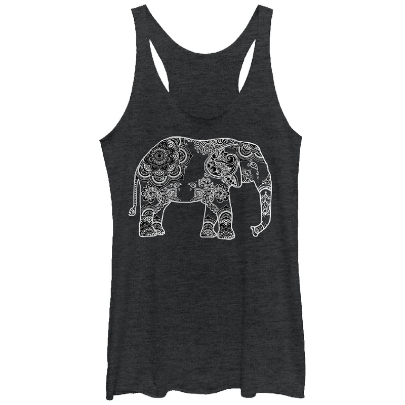 Women's Lost Gods Henna Elephant Design Racerback Tank Top