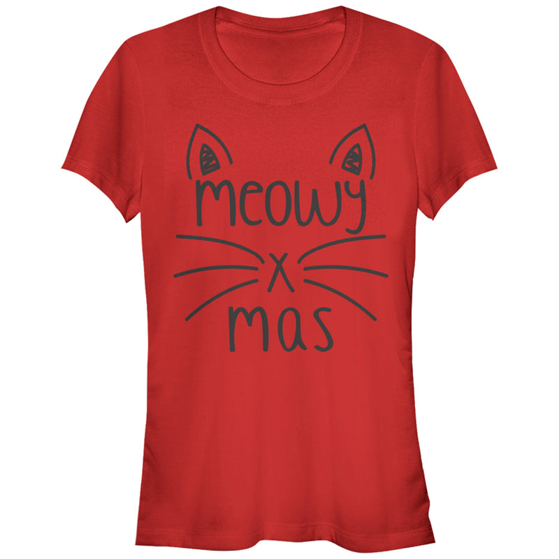 Junior's Lost Gods Christmas Cat Meowy T-Shirt