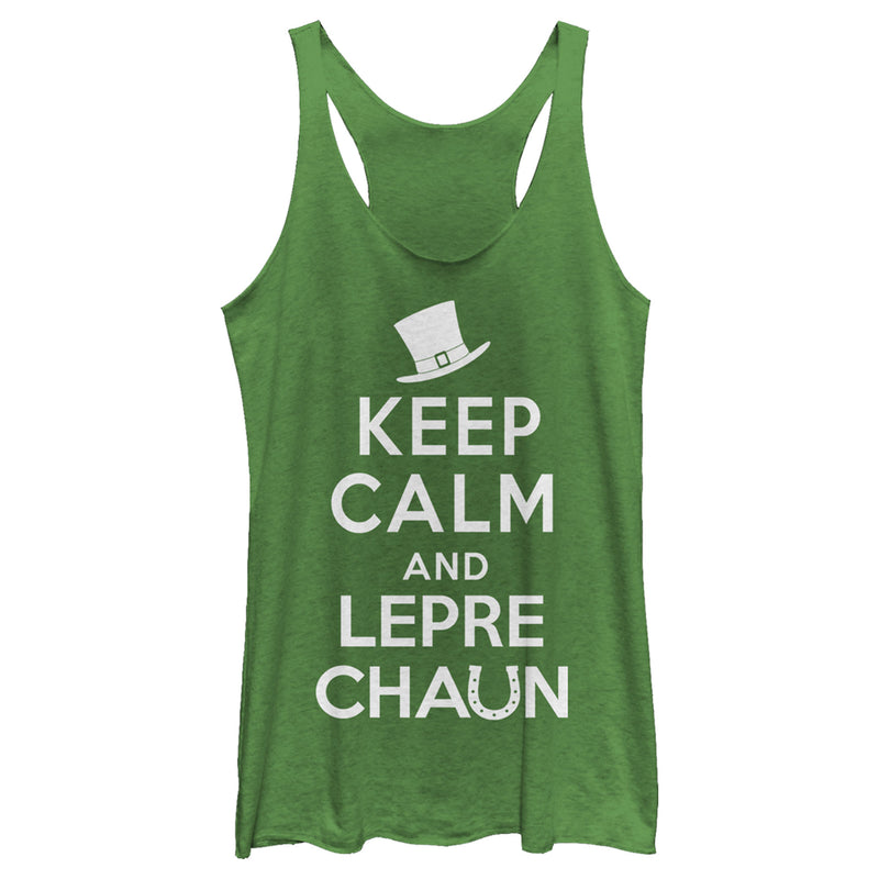 Women's Lost Gods St. Patrick's Day Keep Calm and Leprechaun Racerback Tank Top