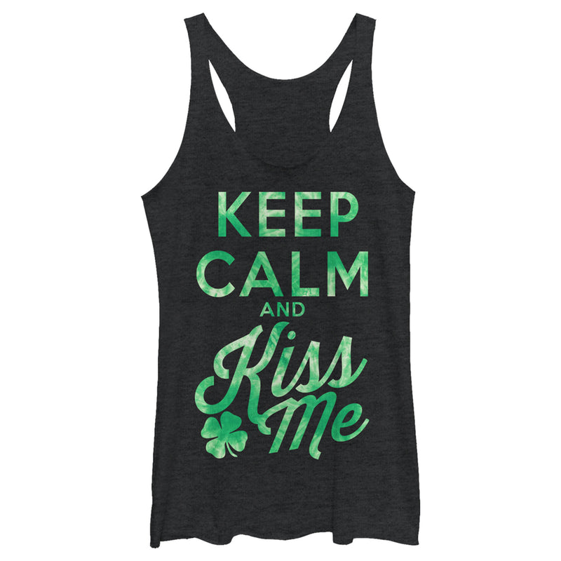 Women's Lost Gods St. Patrick's Day Keep Calm and Kiss Me Racerback Tank Top