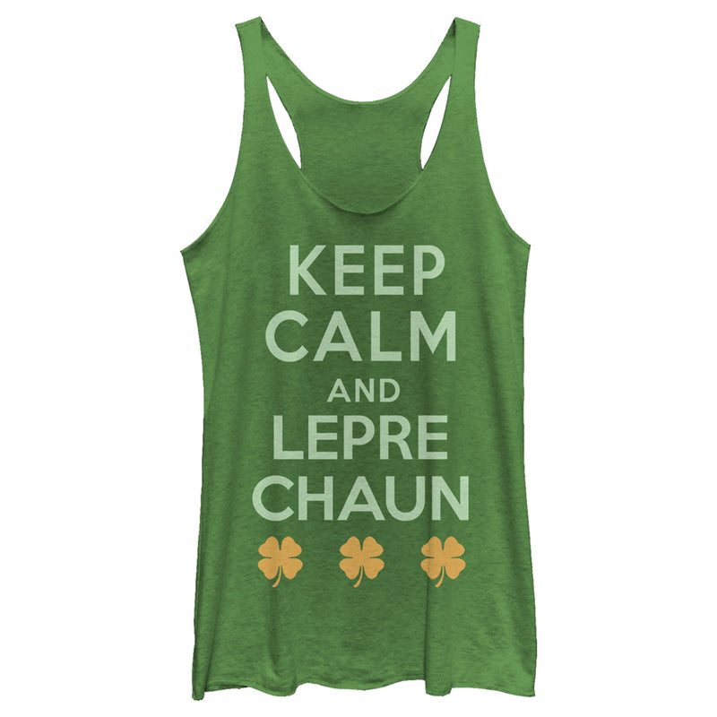 Women's Lost Gods St. Patrick's Day Keep Calm and Leprechaun Retro Racerback Tank Top