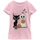 Girl's Lost Gods Halloween Cat and Ghost Trick or Treat T-Shirt