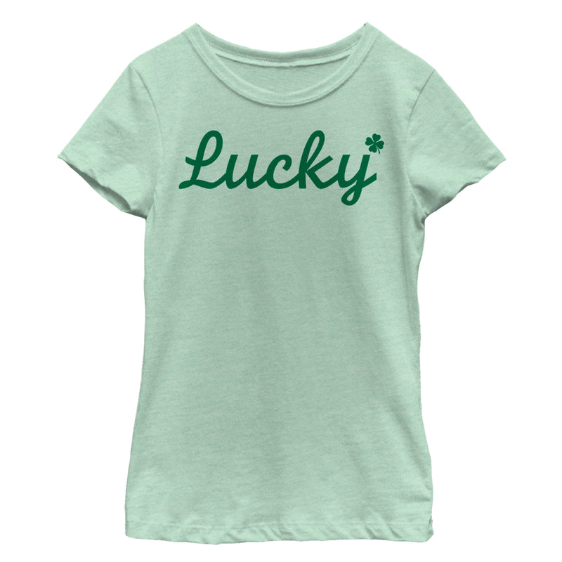 Girl's Lost Gods St. Patrick's Day Lucky Cursive With 4 Leaf Clover T-Shirt