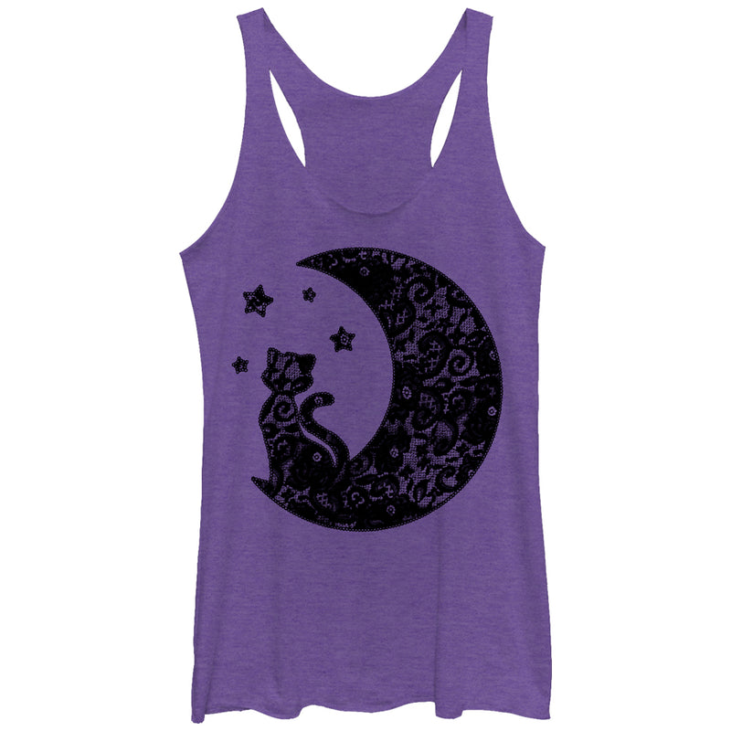 Women's Lost Gods The Cat in the Moon Lace Print Racerback Tank Top