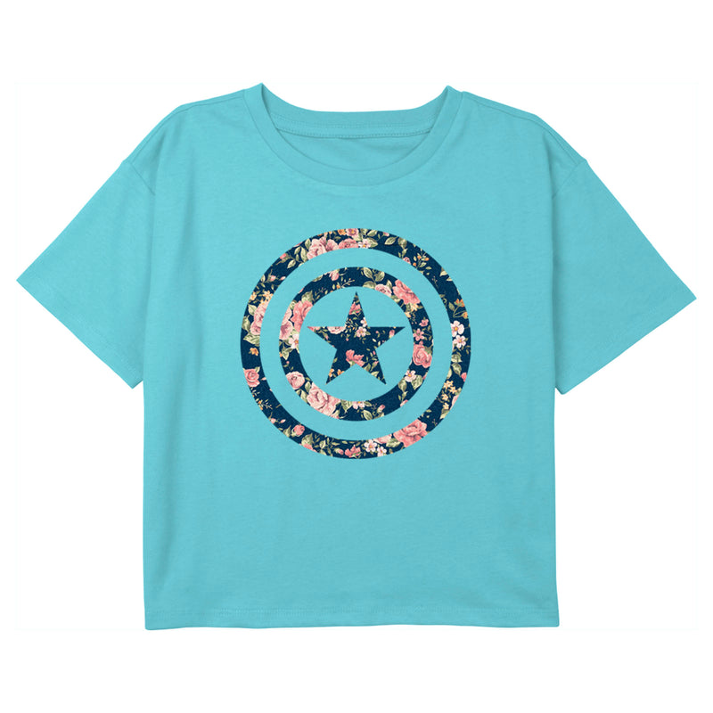 Girl's Marvel Captain America Floral Print Shield T-Shirt