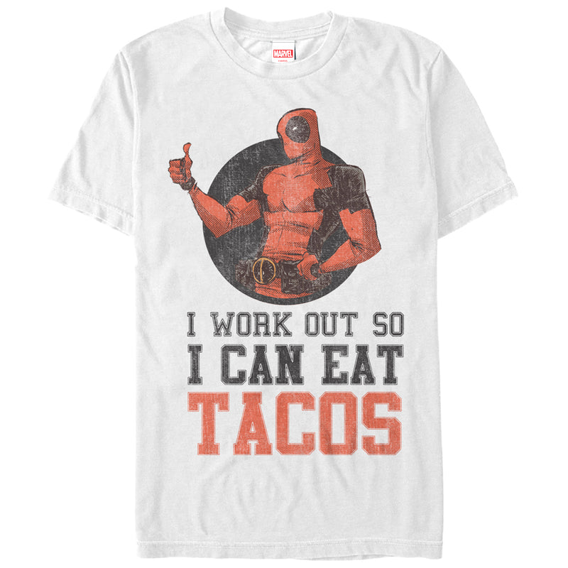 Men's Marvel Deadpool Work Out Eat Tacos T-Shirt