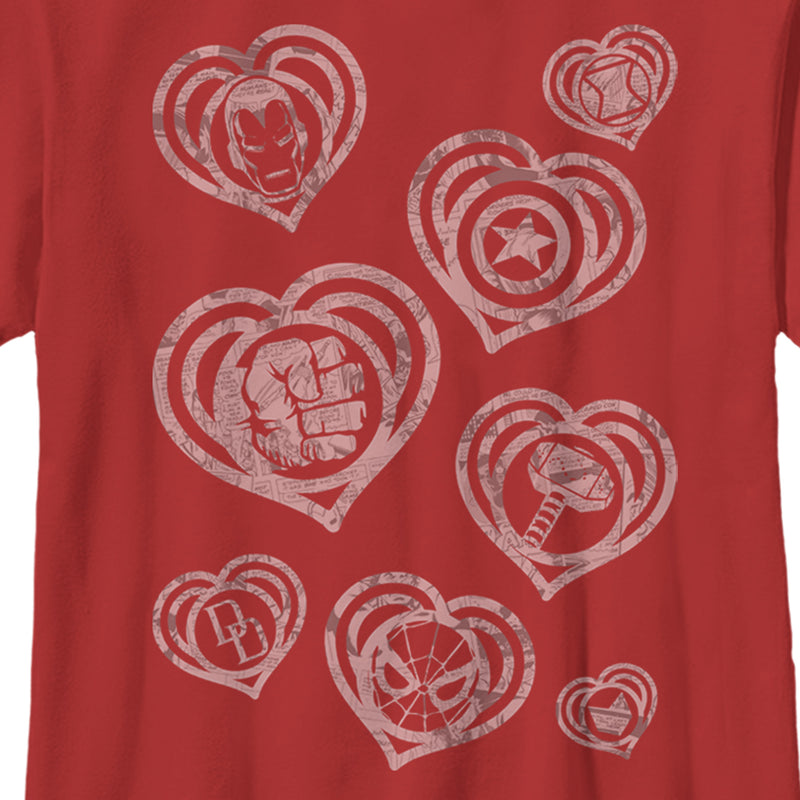 Boy's Marvel Hero Icon Hearts T-Shirt