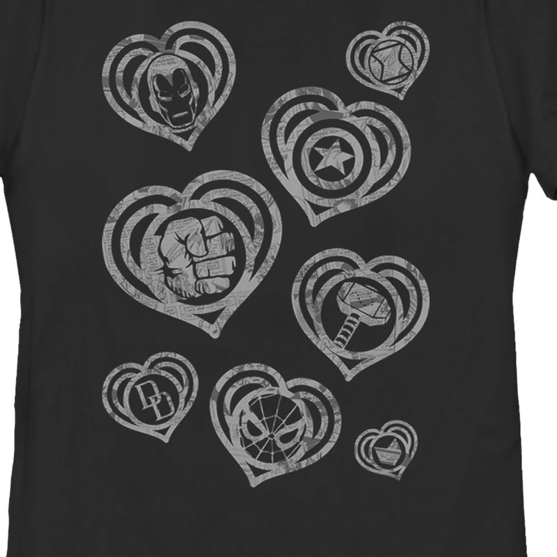 Women's Marvel Hero Icon Hearts T-Shirt