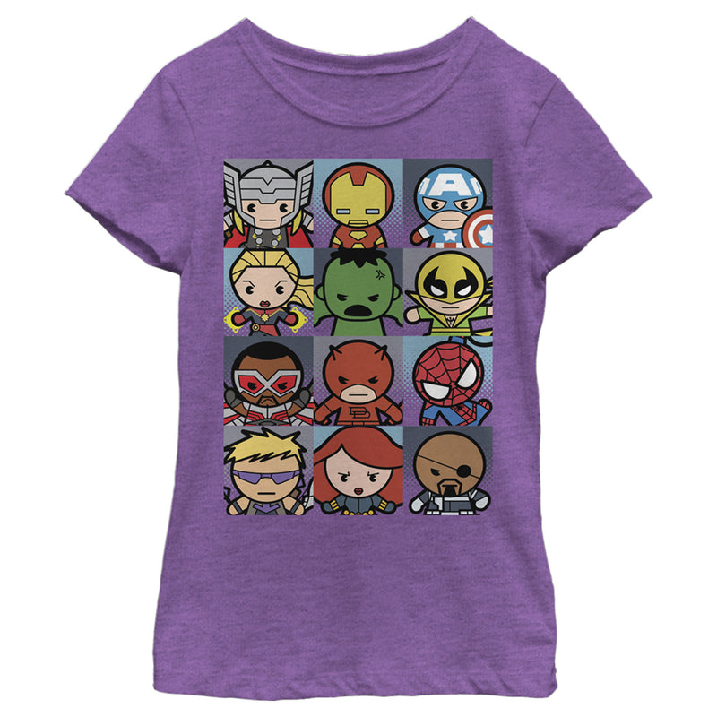 Girl's Marvel Kawaii Cute Cartoon Hero Squares T-Shirt