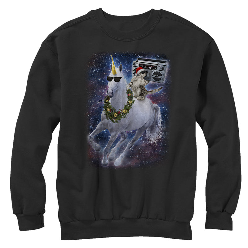 Men's Lost Gods Ugly Christmas Cat Unicorn Space Song Sweatshirt
