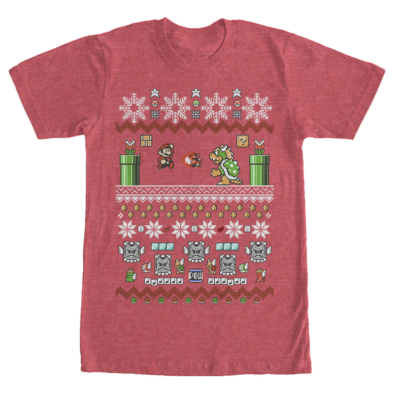 Men's Nintendo Mario and Bowser Ugly Christmas Sweater T-Shirt