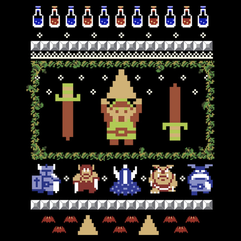 Men's Nintendo Ugly Christmas Sweater Print 8-Bit Link Pull Over Hoodie