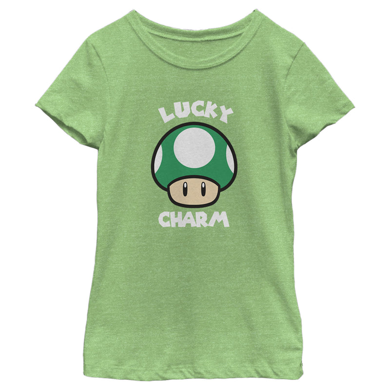 Girl's Nintendo Super Mario St. Patrick's Day Extra Life Mushroom Lucky Charm T-Shirt