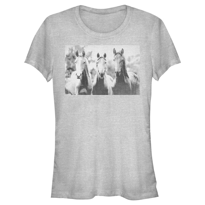 Junior's Lost Gods Black and White Horses T-Shirt