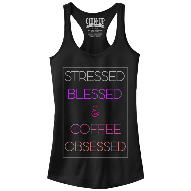 Junior's CHIN UP Stressed Blessed Coffee Obsessed Racerback Tank Top