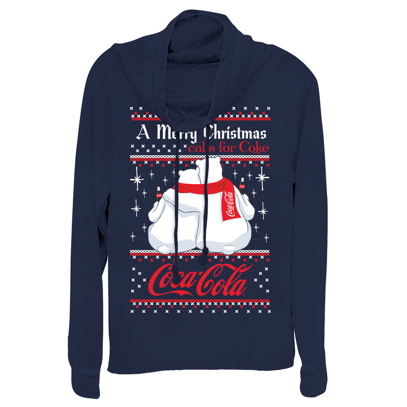 Junior's Coca Cola Merry Christmas Polar Bear Cowl Neck Sweatshirt