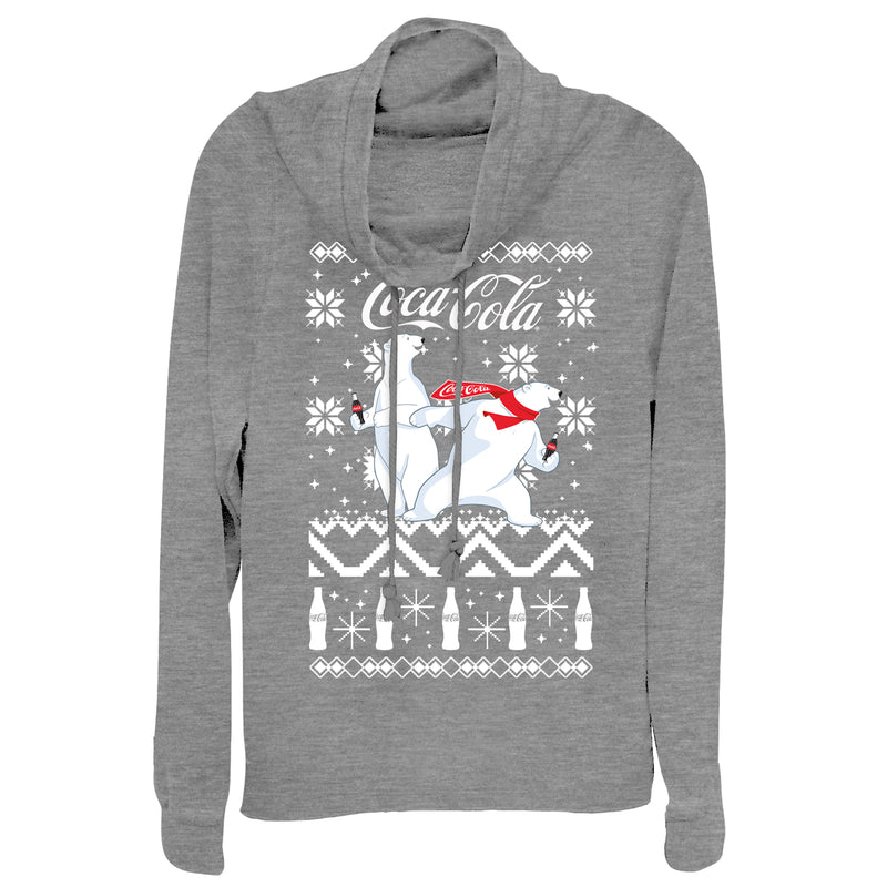 Junior's Coca Cola Ugly Christmas Bear Cowl Neck Sweatshirt