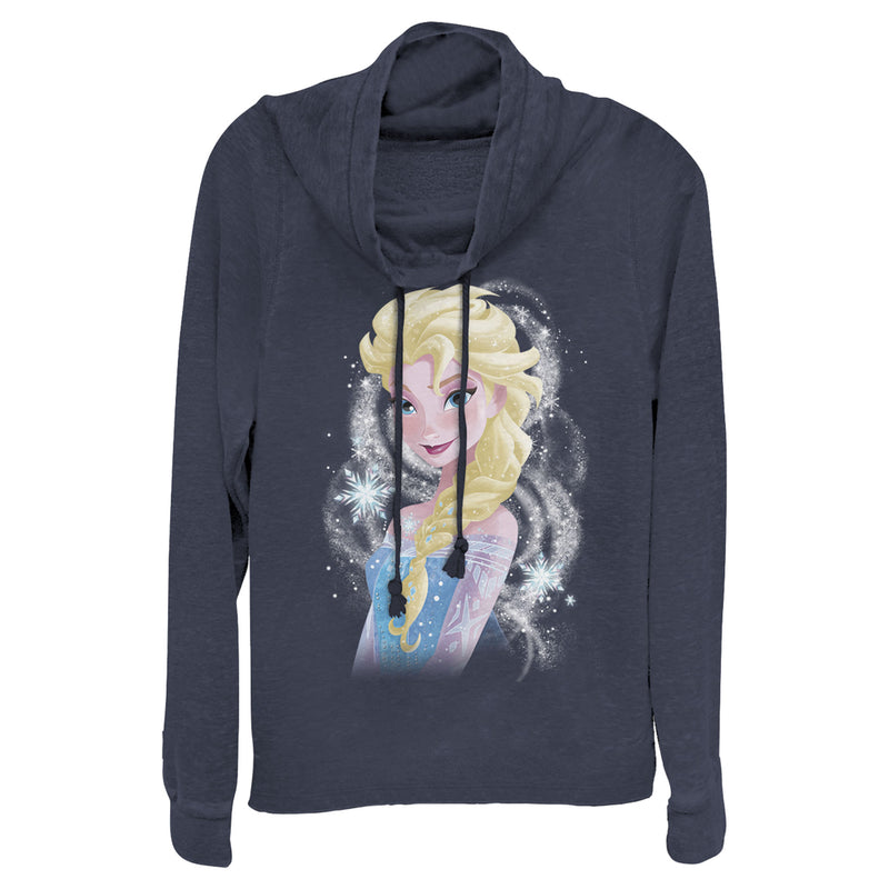 Junior's Frozen Elsa Sparkle Profile Cowl Neck Sweatshirt