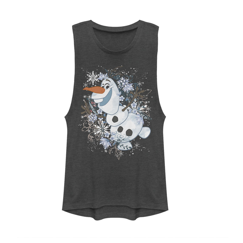 Junior's Frozen Olaf Snowflake Storm Festival Muscle Tee