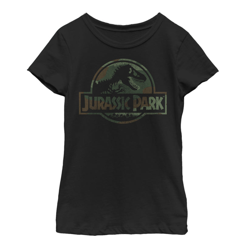 Girl's Jurassic Park Dark Camo Logo T-Shirt