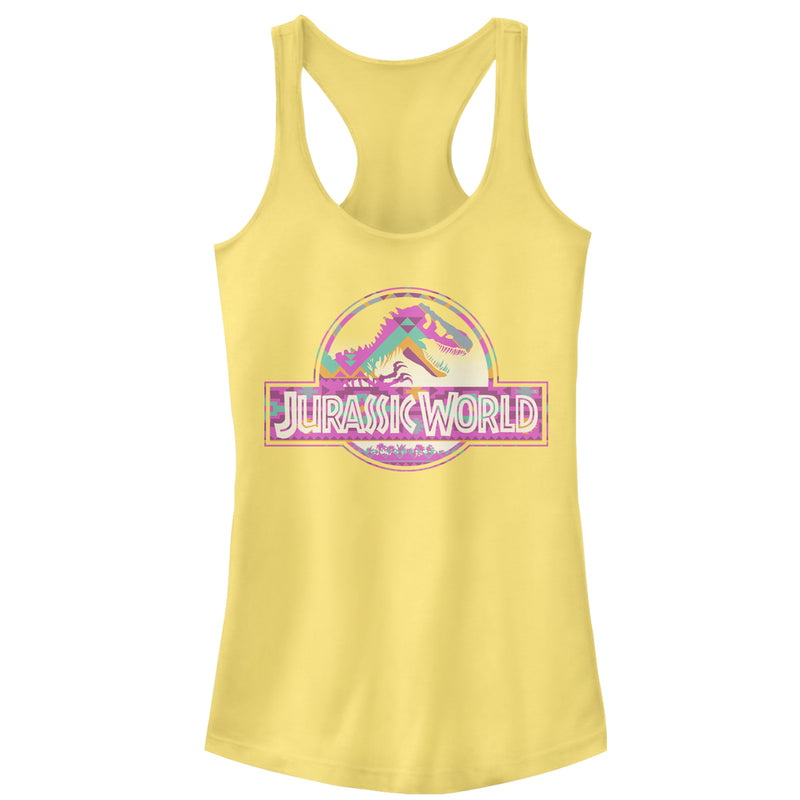 Junior's Jurassic World Desert Pattern Logo Racerback Tank Top