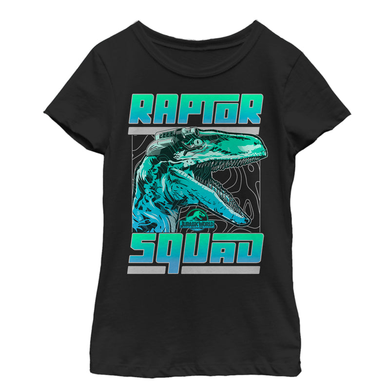 Girl's Jurassic World Raptor Topographic Squad T-Shirt