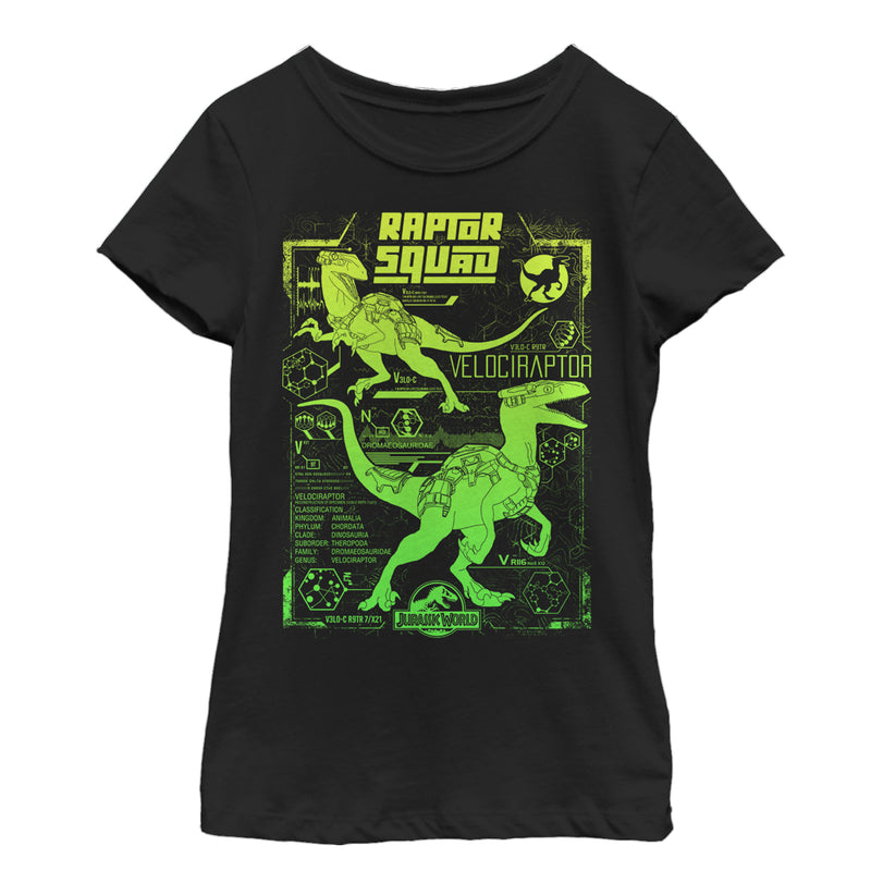 Girl's Jurassic World Raptor Squad Statistics T-Shirt