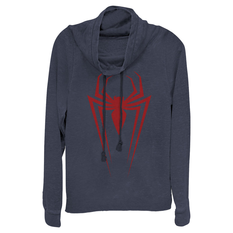 Junior's Marvel Spider-Man Icon Badge Cowl Neck Sweatshirt