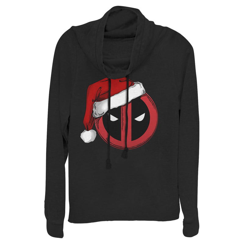 Junior's Marvel Christmas Deadpool Santa Hat Cowl Neck Sweatshirt