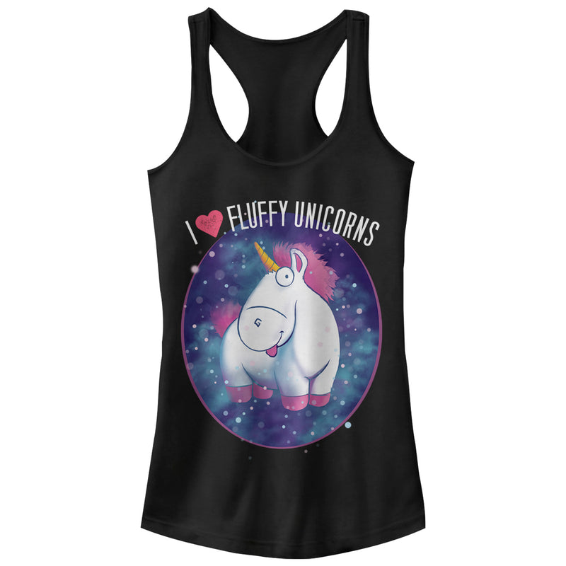 Junior's Despicable Me Love Fluffy Unicorns Racerback Tank Top