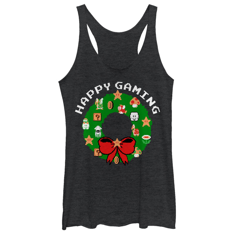 Women's Nintendo Christmas Happy Gaming Wreath Racerback Tank Top